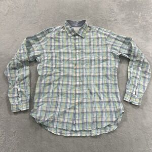 Mastai Ferretti 100% Linen Shirt Men's Large Plaid Flannel Pastel Button Blue